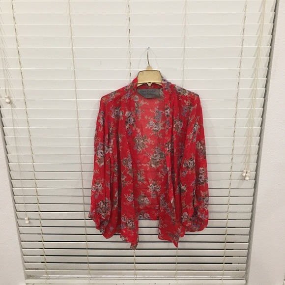 Free People s sheer open front abstract floral kimono cardi - Picture 3 of 7